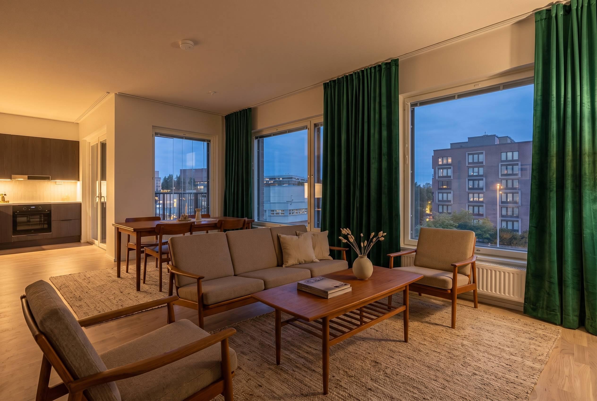 Asunnon oleskelutila digisisustettu
