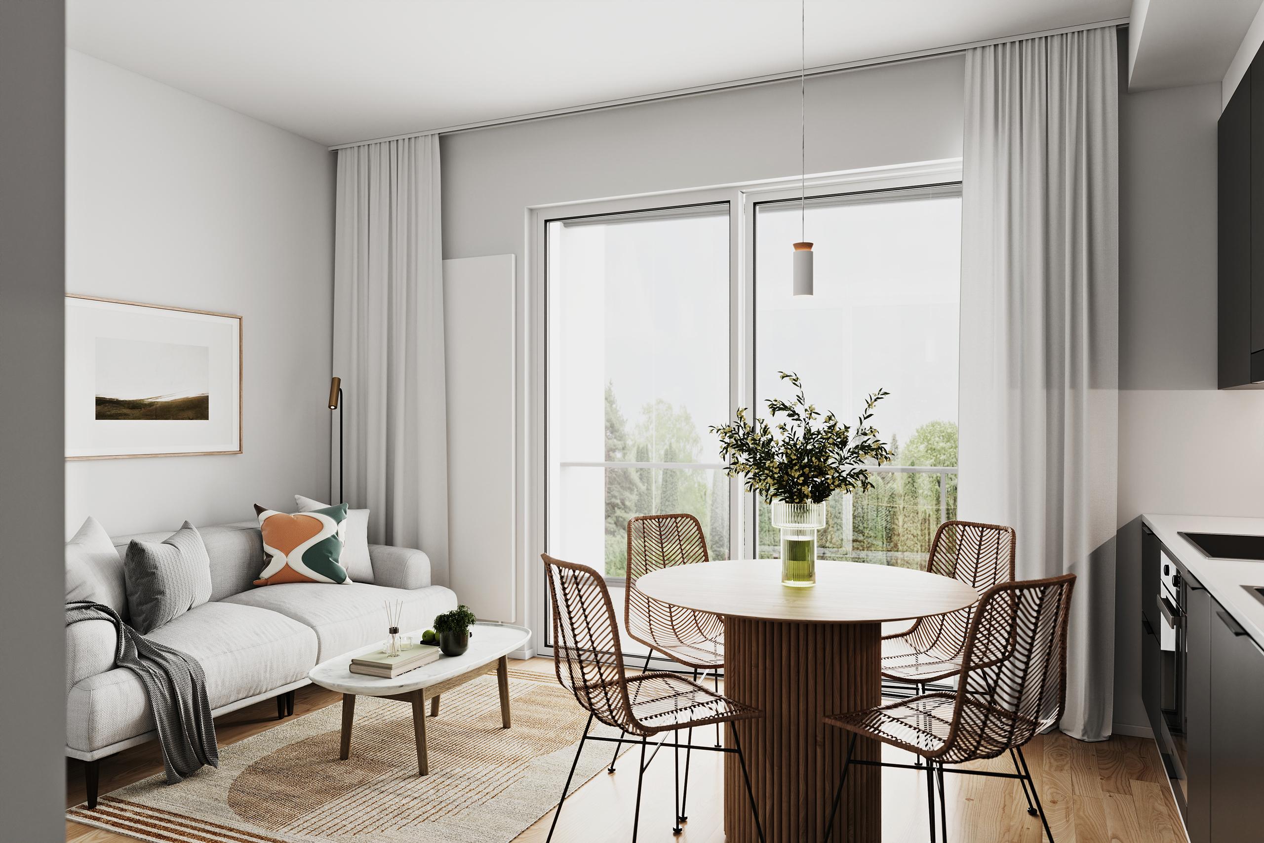 Visualisointikuva 1h+kt 26m2 asunnosta