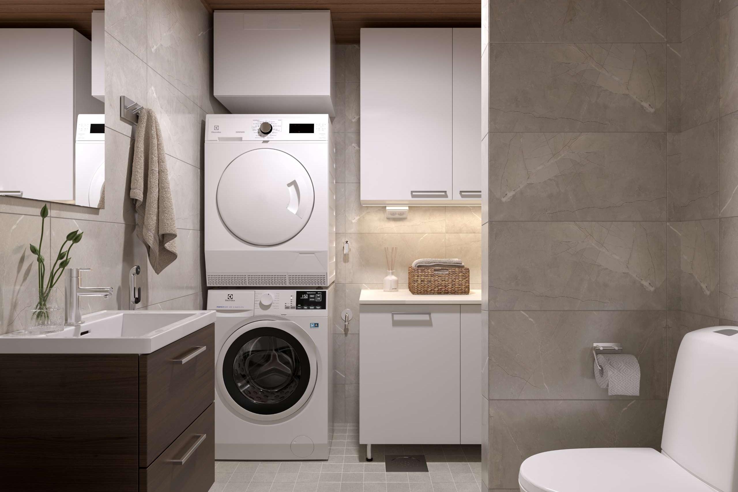 Visualisointikuva Vellamonneidon asunnon kylpyhuoneesta