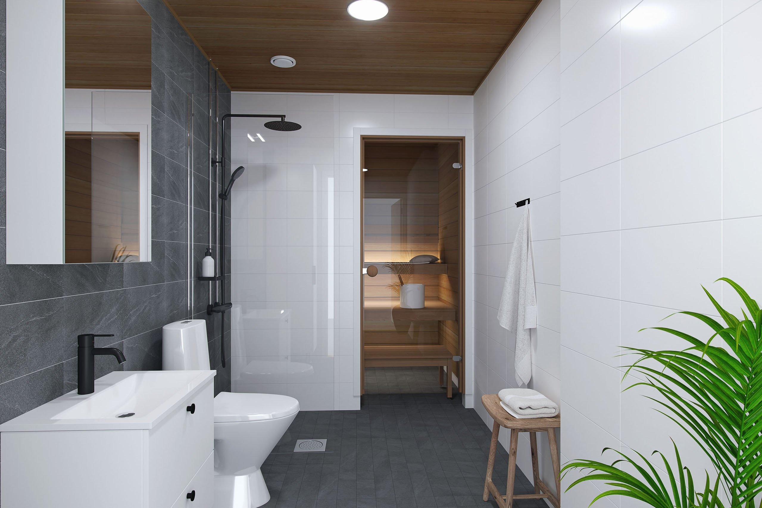 Havainnekuva Ruokon asunnon kylpyhuoneesta