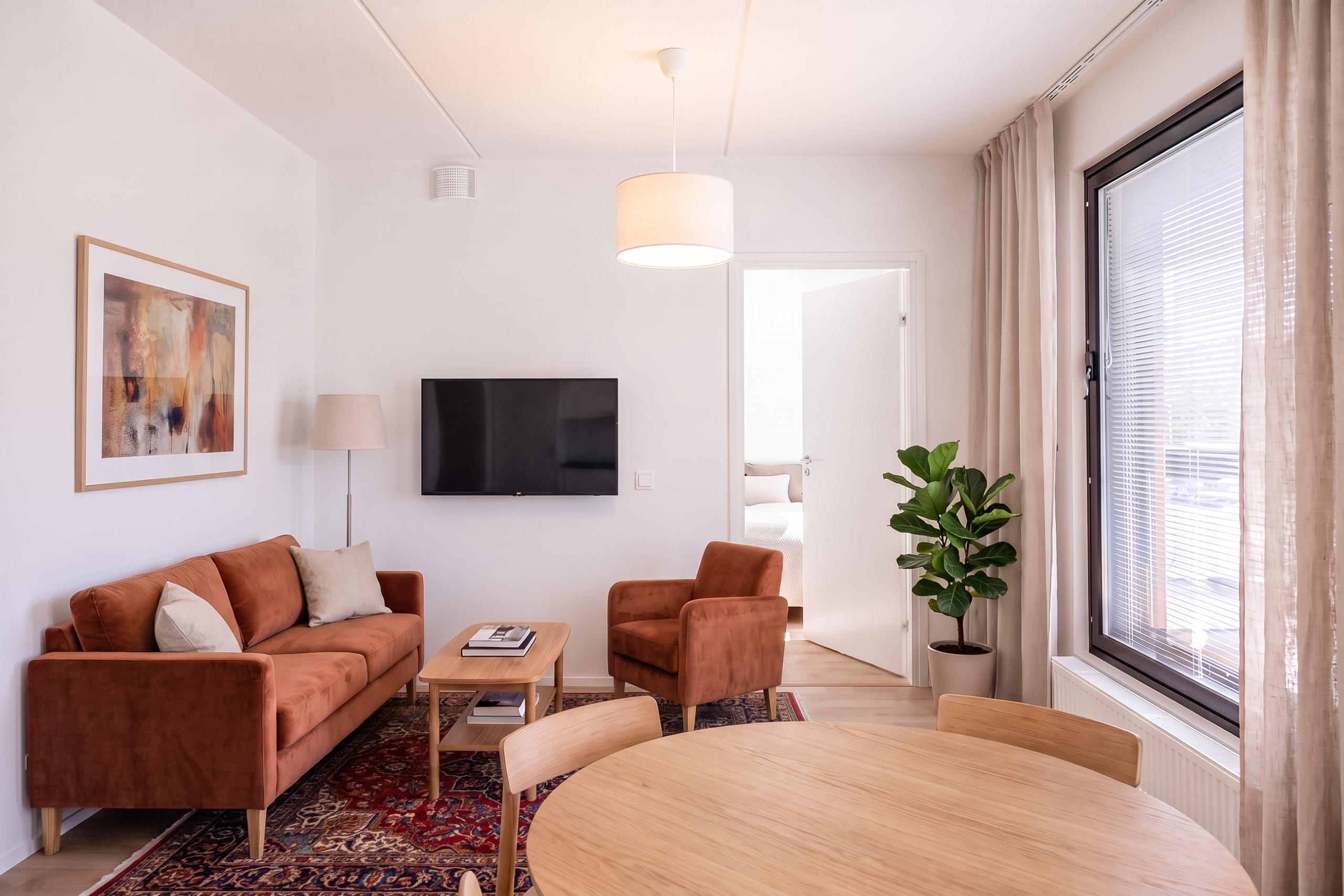 Asunnon oleskelutila digisisustettu