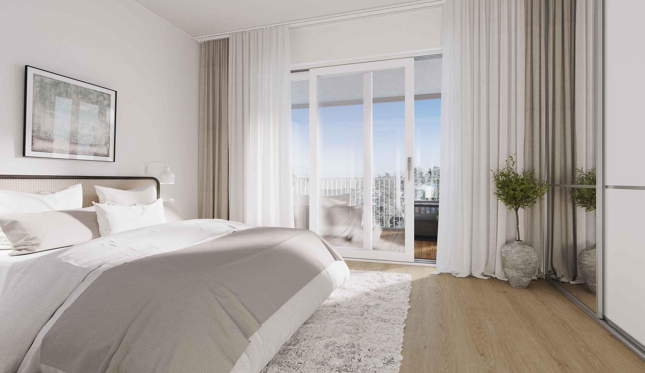 Havainnekuva asunnon makuuhuoneesta