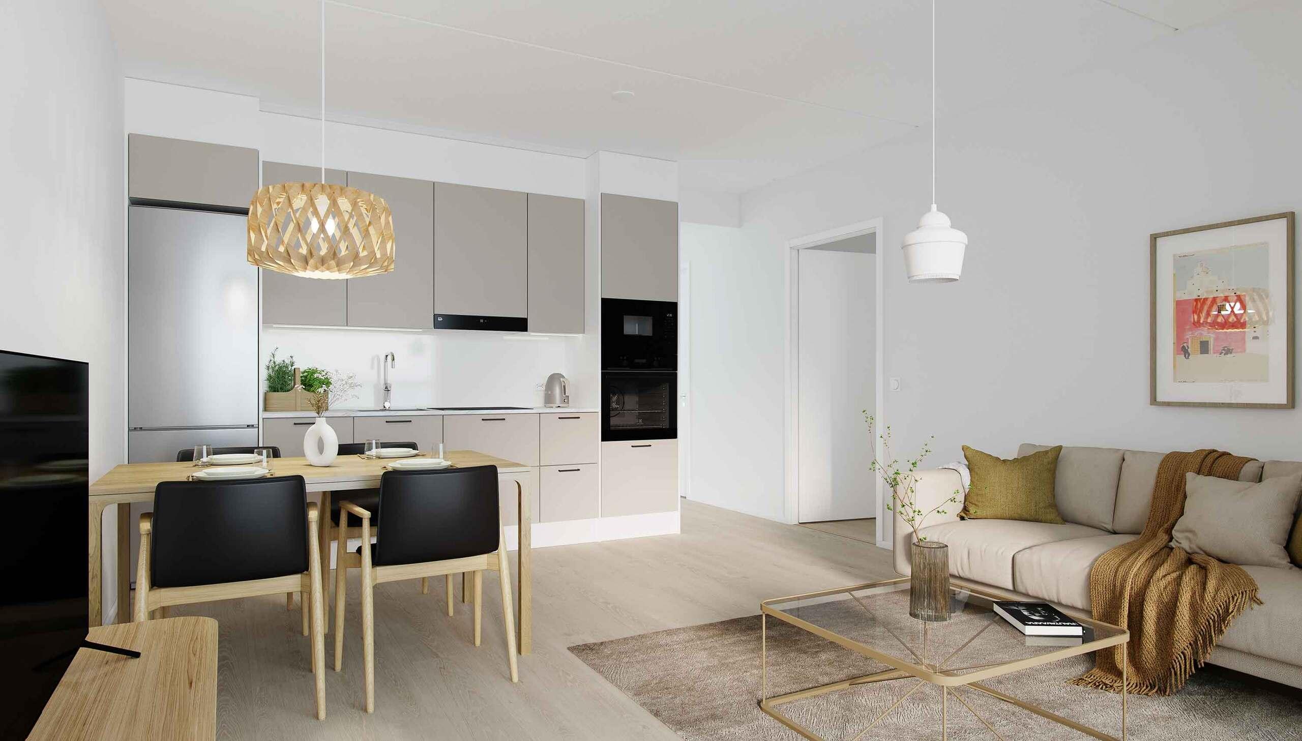 Havainnekuva asunnon keittotilasta