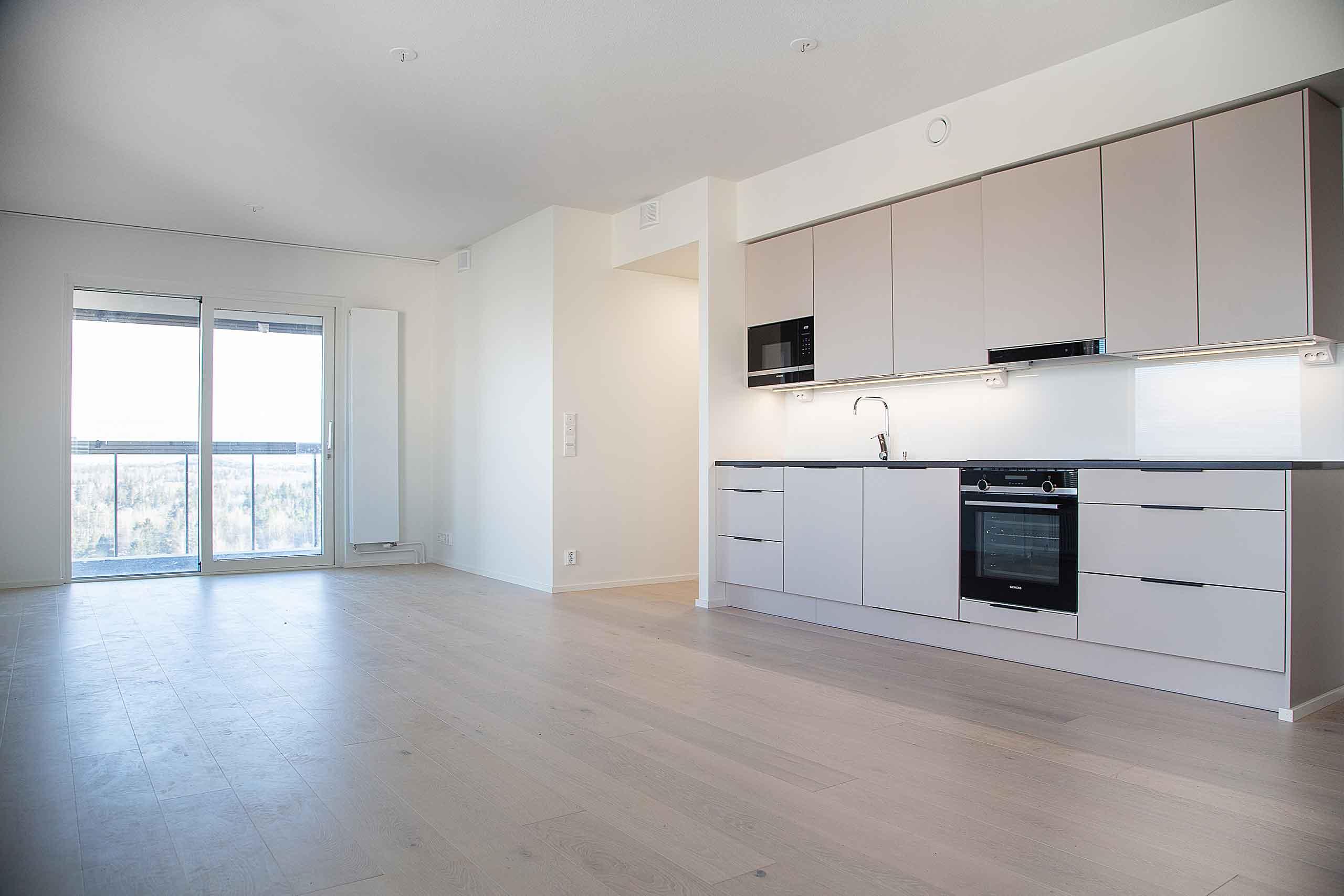 Asunnon avara keittotila-olohuone