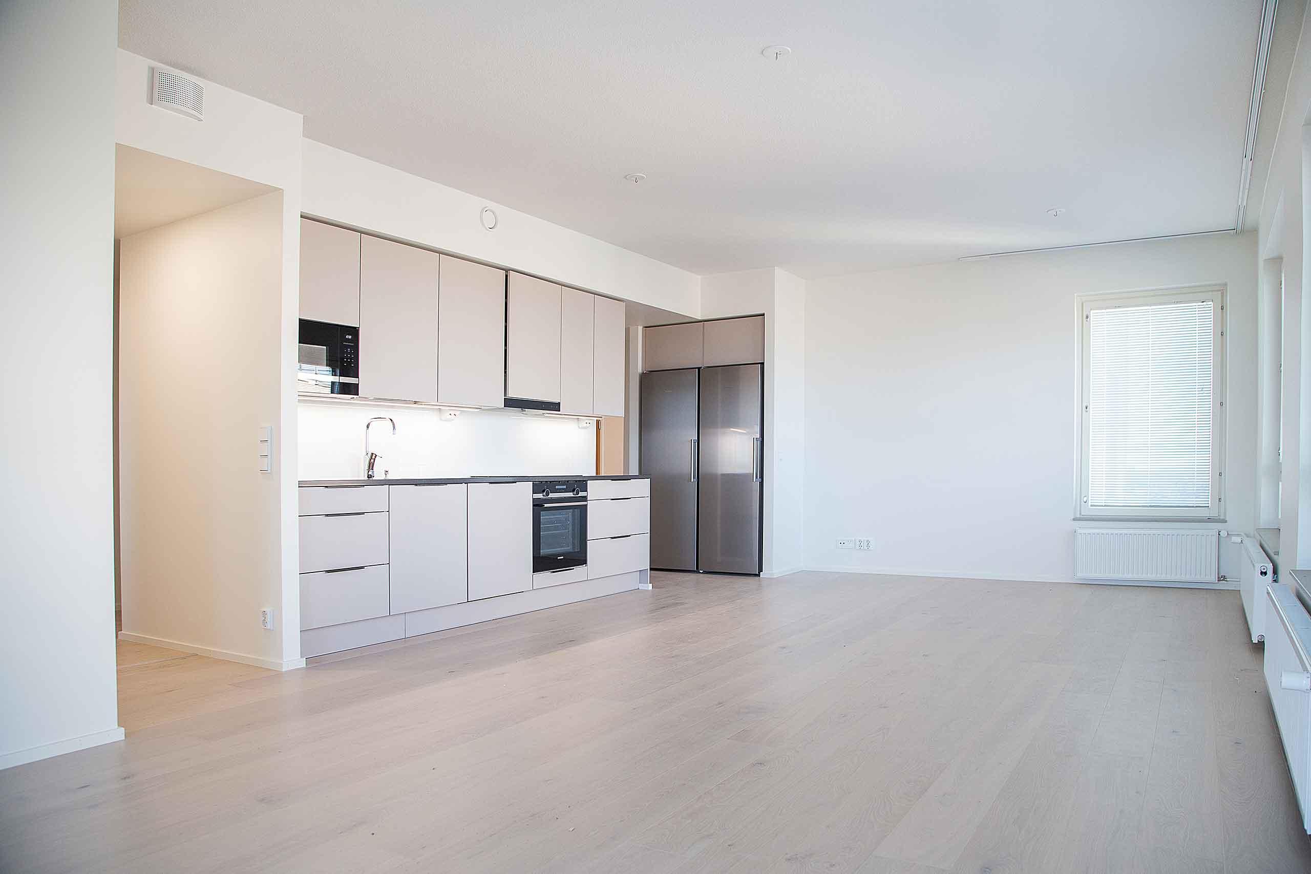 Asunnon avara keittotila-olohuone