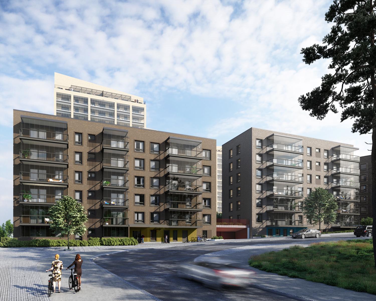 Asunto Oy Espoon Puustellinpuisto vasemmalla kuvassa