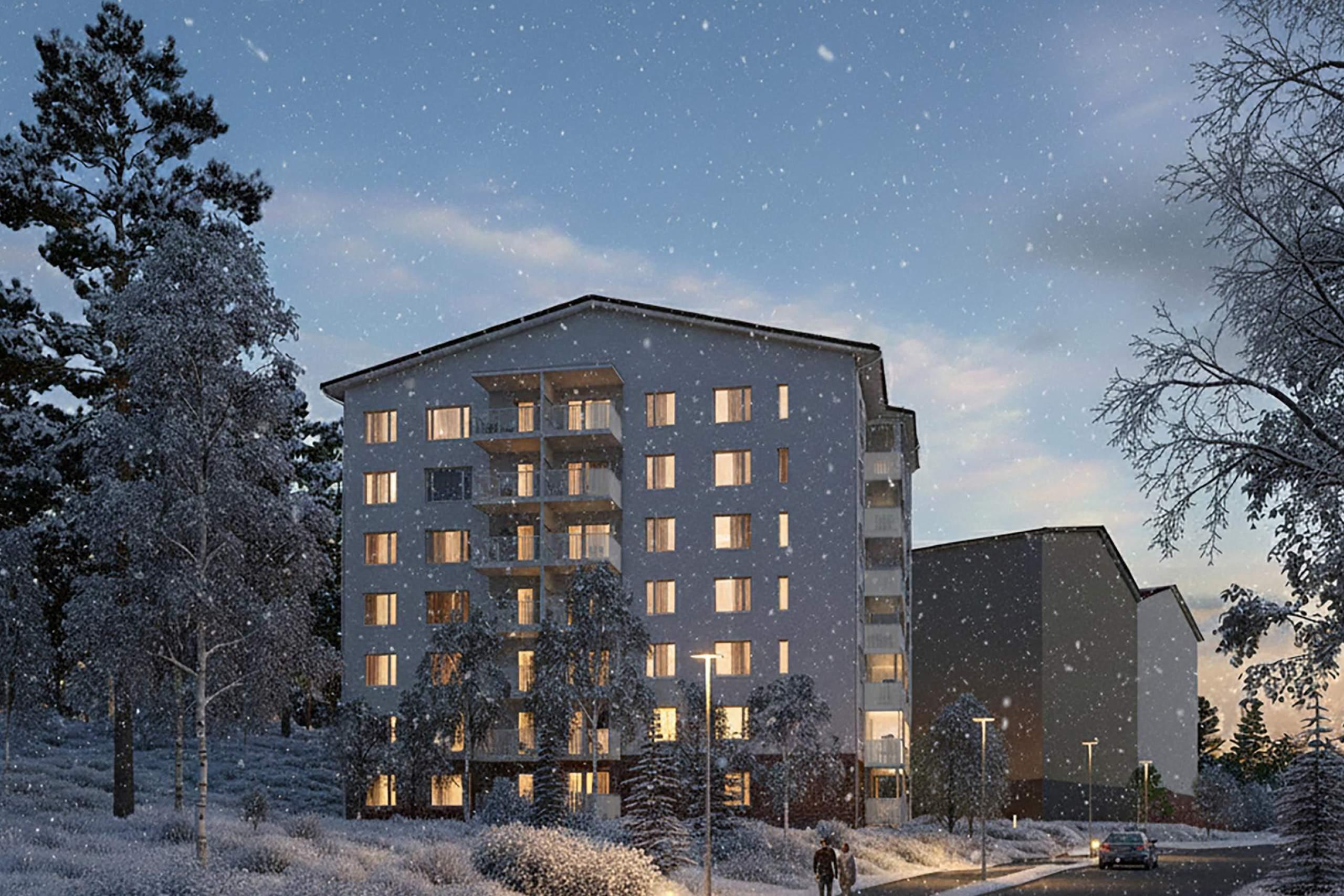 Asunto Oy Tuusulan Harjulanhovi Hyrylässä, visualisointikuva Kievarintieltä päin