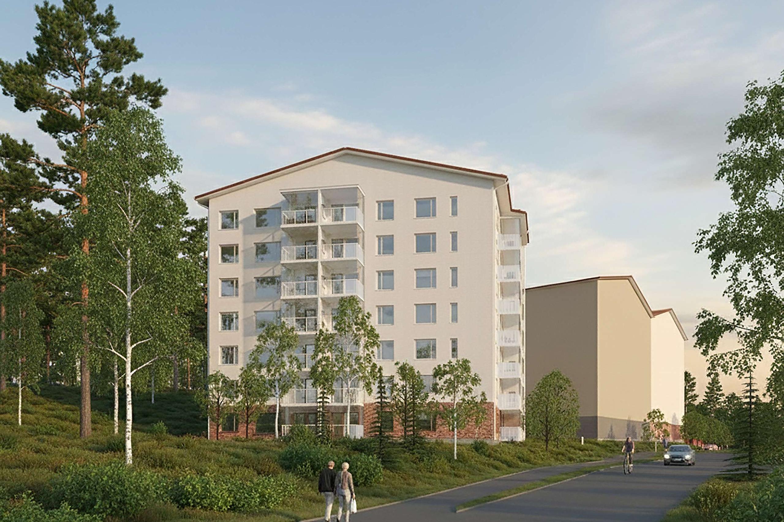 Asunto Oy Tuusulan Harjulanhovi Hyrylässä, visualisointikuva Kievarintieltä päin