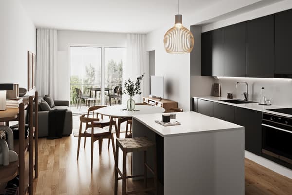 Visualisointikuva 4h+kt+s 79m2 keittotilasta