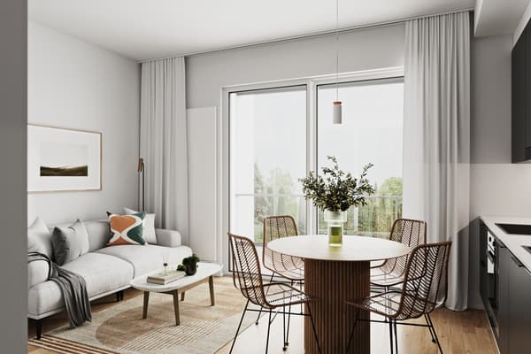 Visualisointikuva 1h+kt 26m2 asunnosta