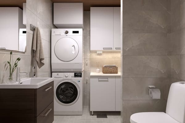 Visualisointikuva Vellamonneidon asunnon kylpyhuoneesta