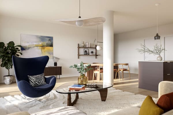 Visualisointikuva asunnon olohuoneesta