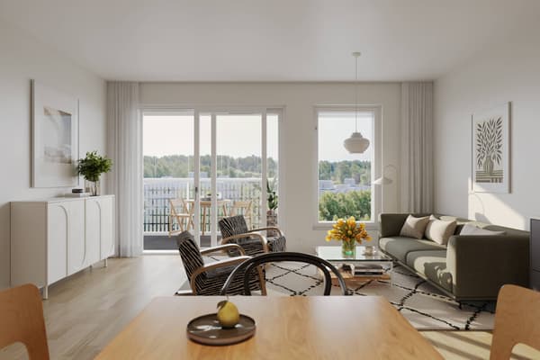 Visualisointikuva asunnon olohuoneesta