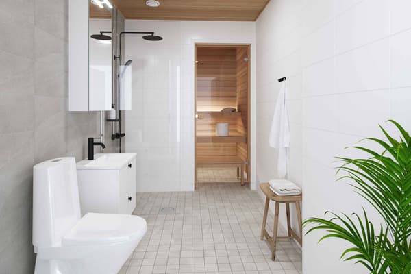 Havainnekuva Ruokon asunnon kylpyhuoneesta