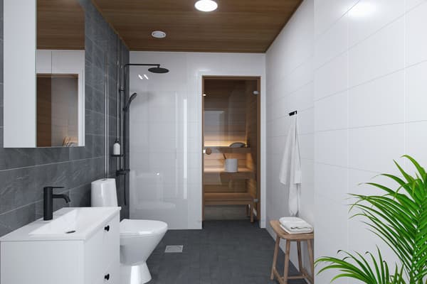 Havainnekuva Ruokon asunnon kylpyhuoneesta