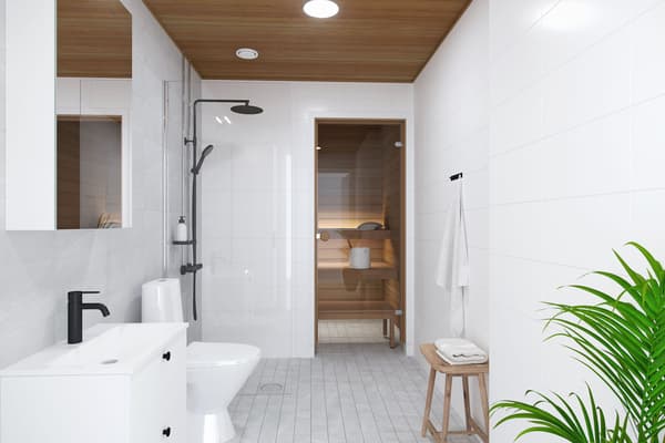 Havainnekuva Ruokon asunnon kylpyhuoneesta