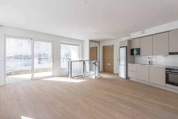 Asunnon keittotila ja olohuone