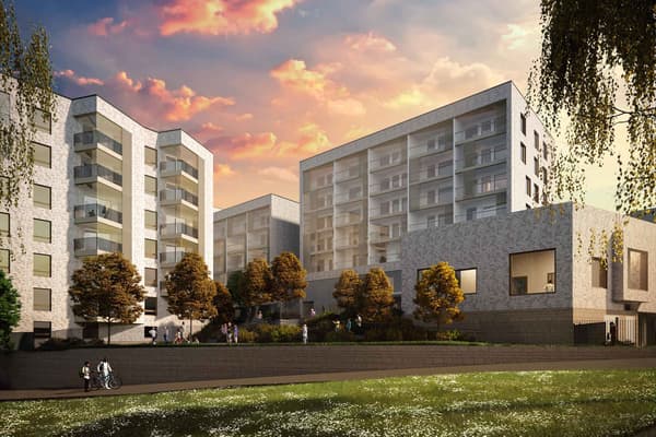 Asunto Oy Helsingin Fillaristi keskuspuiston puolelta