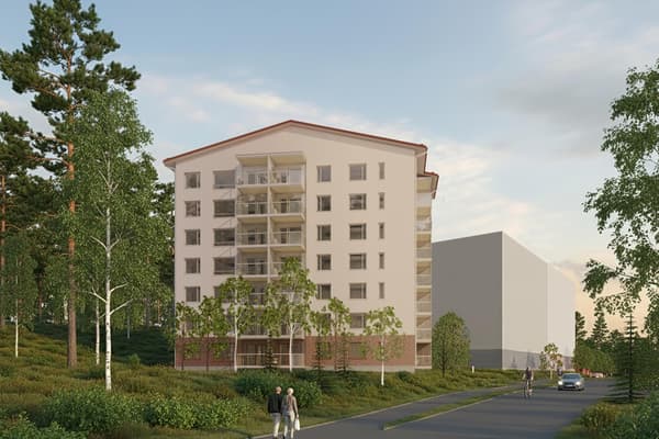 Asunto Oy Tuusulan Harjulanhovi Hyrylässä, visualisointikuva Kievarintieltä päin
